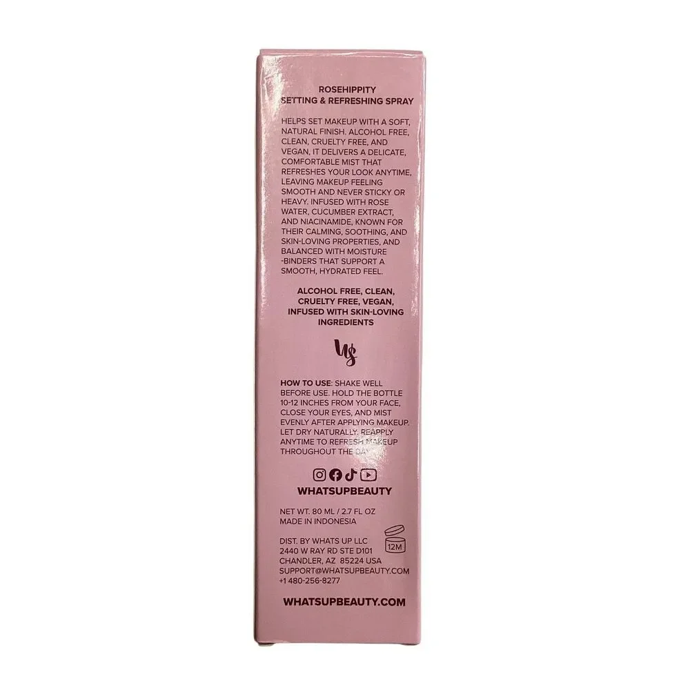 Whats Up Beauty Rosehippity Setting & Refreshing Spray 80ml 2.7oz Vegan Pink Box